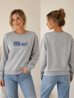 Wildfox “Merci” Embroidered Fleece Sweatshirt – Gray – XS – NWOT